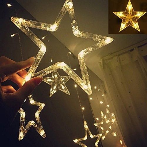 12 STARS CURTAIN LIGHT-Curtain String Lights, 2.5m 12 Stars 138 LED Window Curtain Lights Star Lights with 8 Flashing Modes Diwali Decoration String Lights for Christmas Wedding Party Home Garden, Warm White askddeal.com